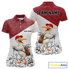 Load image into Gallery viewer, Funny Duck Golfer Womens Golf Polo Shirt Custom Black Grunge Tropical Team Golf Shirts | Red NYN3101