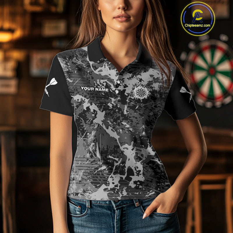 Women's Custom Darts Shirt - Gothic Dartboard With Ink Splash & Baroque Pattern NYN0321