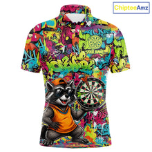 Load image into Gallery viewer, Cool Raccoon Dartboard Graffiti men's darts polo shirt, funny dart jersey, custom dart team apparel, personalized darts uniform
