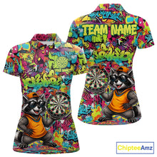 Load image into Gallery viewer, Cool Raccoon Dartboard Graffiti women's darts polo shirt, funny dart jersey, custom dart team apparel, personalized darts uniform