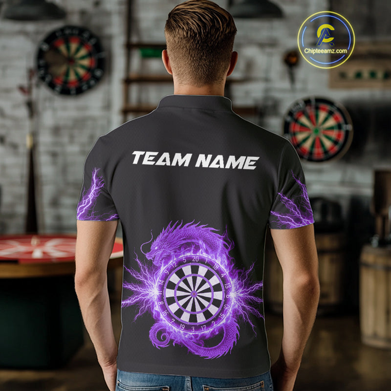Custom Dragon Lighting Purple Dartboard Dart Polo Jerseys For Men Dart Team Shirt NYN1725