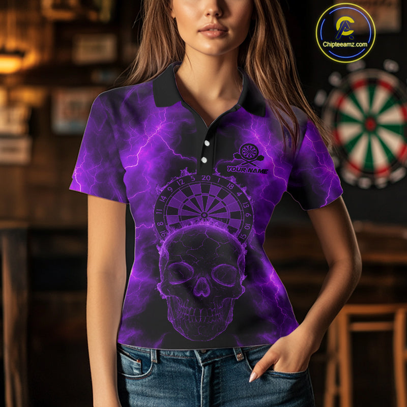 Custom Purple Skull Lightning Dartboard Dart Polo Jerseys For Women Outfits Dart Shirts NYN1728