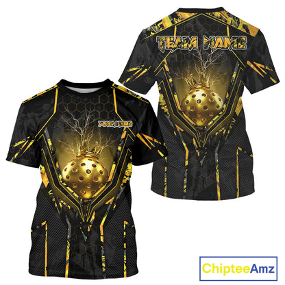 Custom Black And Yellow Gold Crown Pickleball 3D Ball Jerseys Men Pickleball League Shirts NYN2228