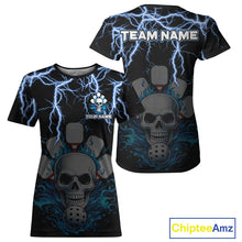Load image into Gallery viewer, Custom Thunder Blue Flaming Skull Paddle &amp; Ball Pickleball Jerseys Women Pickleball Shirts NYN2229