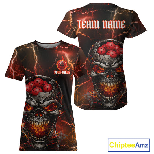 Custom Lightning Thunder Skull Red Muti-Ball Pickleball Jerseys Women Pickleball League Shirts NYN2232