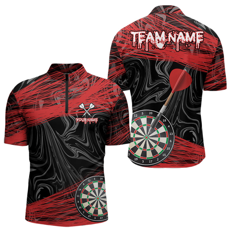 Black And Red Dartboards Custom Polo & 1/4 Zip Dart Jerseys For Men, Dart Team Shirts NYN0006