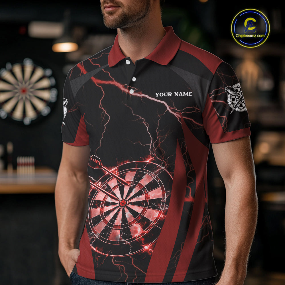 Custom Thunder Lightning Darts Polo & 1/4 Zip Shirt For Men Red Darts Thunder Team Jerseys NYN2889