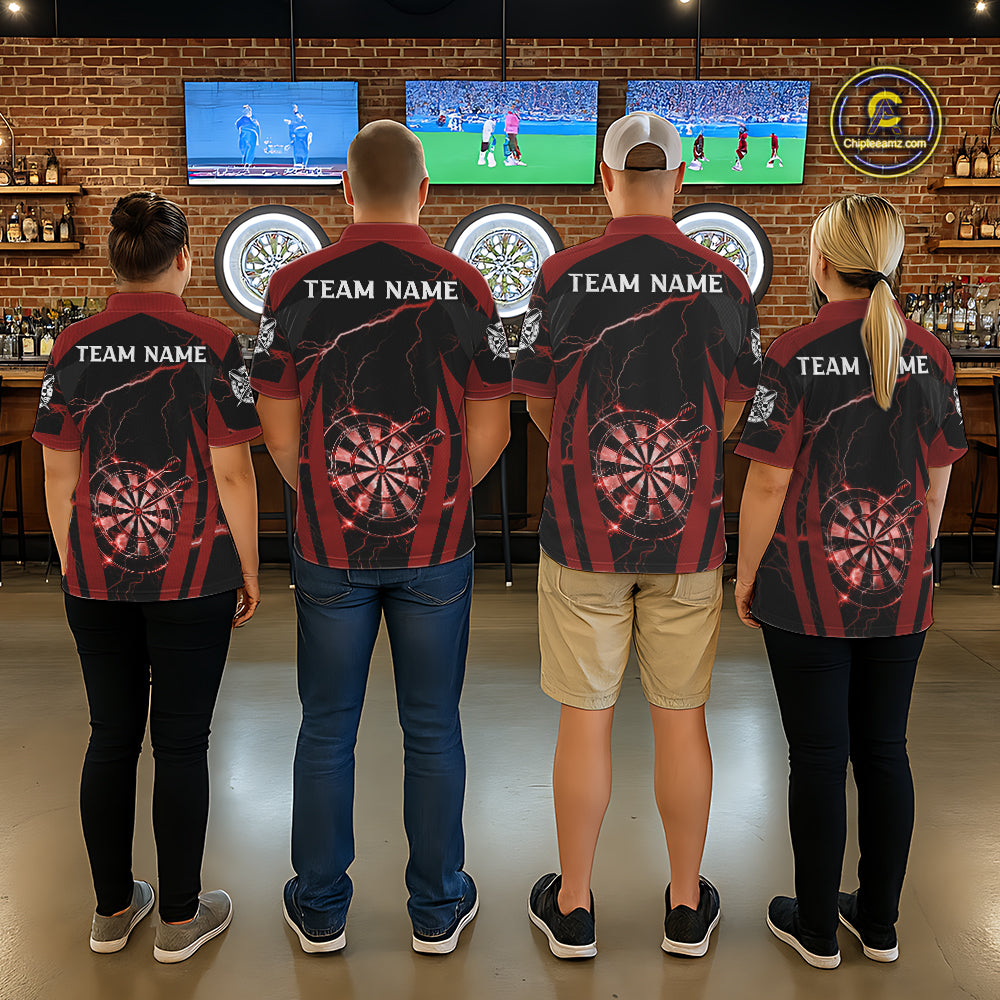 Custom Thunder Lightning Darts Polo & 1/4 Zip Shirt For Men Red Darts Thunder Team Jerseys NYN2889