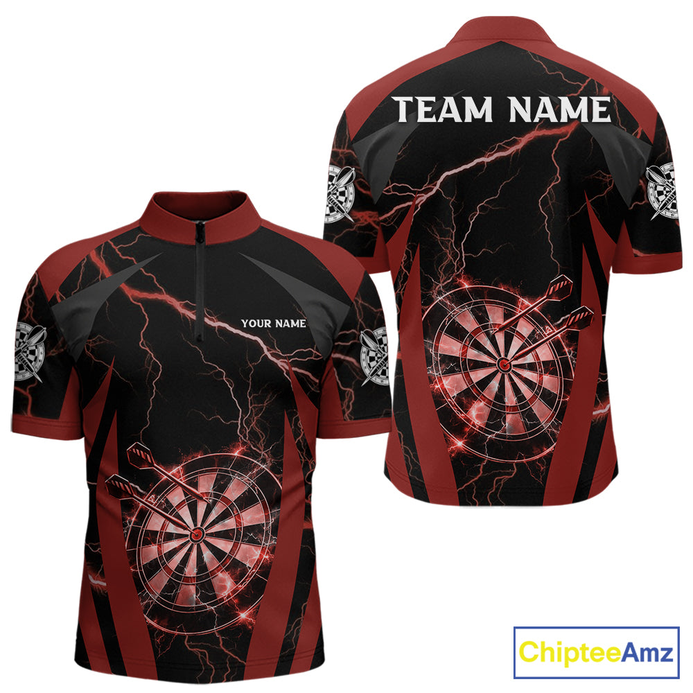 Custom Thunder Lightning Darts Polo & 1/4 Zip Shirt For Men Red Darts Thunder Team Jerseys NYN2889