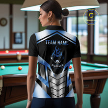 Load image into Gallery viewer, Custom Flame 8 Ball Pool Women Billiard Ball Shirts Gradient Blue &amp; Silver Billiard Pool Jerseys NYN2895