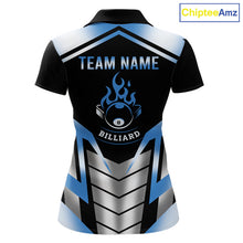 Load image into Gallery viewer, Custom Flame 8 Ball Pool Women Billiard Ball Shirts Gradient Blue &amp; Silver Billiard Pool Jerseys NYN2895