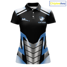 Load image into Gallery viewer, Custom Flame 8 Ball Pool Women Billiard Ball Shirts Gradient Blue &amp; Silver Billiard Pool Jerseys NYN2895