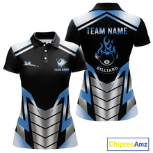 Load image into Gallery viewer, Custom Flame 8 Ball Pool Women Billiard Ball Shirts Gradient Blue &amp; Silver Billiard Pool Jerseys NYN2895