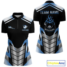 Load image into Gallery viewer, Custom Flame 8 Ball Pool Women Billiard Ball Shirts Gradient Blue &amp; Silver Billiard Pool Jerseys NYN2895