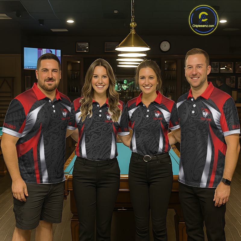 Personalized 8 Ball Pool Men Billiard Shirts Gradient Red & Silver Tribal Billiard Pool Apparel NYN2896