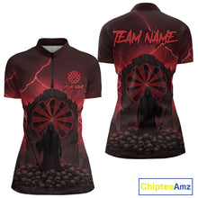 Load image into Gallery viewer, Custom Multi-Skull Lightning Red Dartboard Dart Women Quarter-Zip Jerseys Grim Reaper Dart Shirts NYN1736