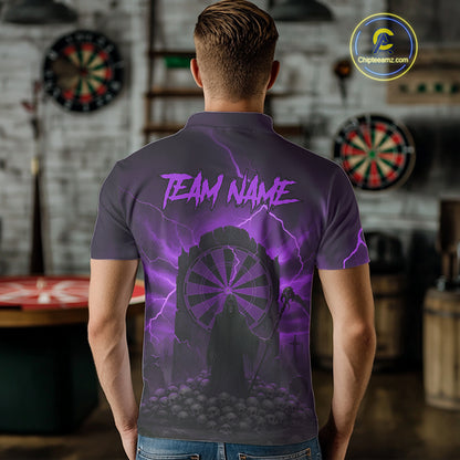 Custom Multi-Skull Lightning Purple Dartboard Dart Men Polo Jerseys Grim Reaper Dart Shirts NYN1737