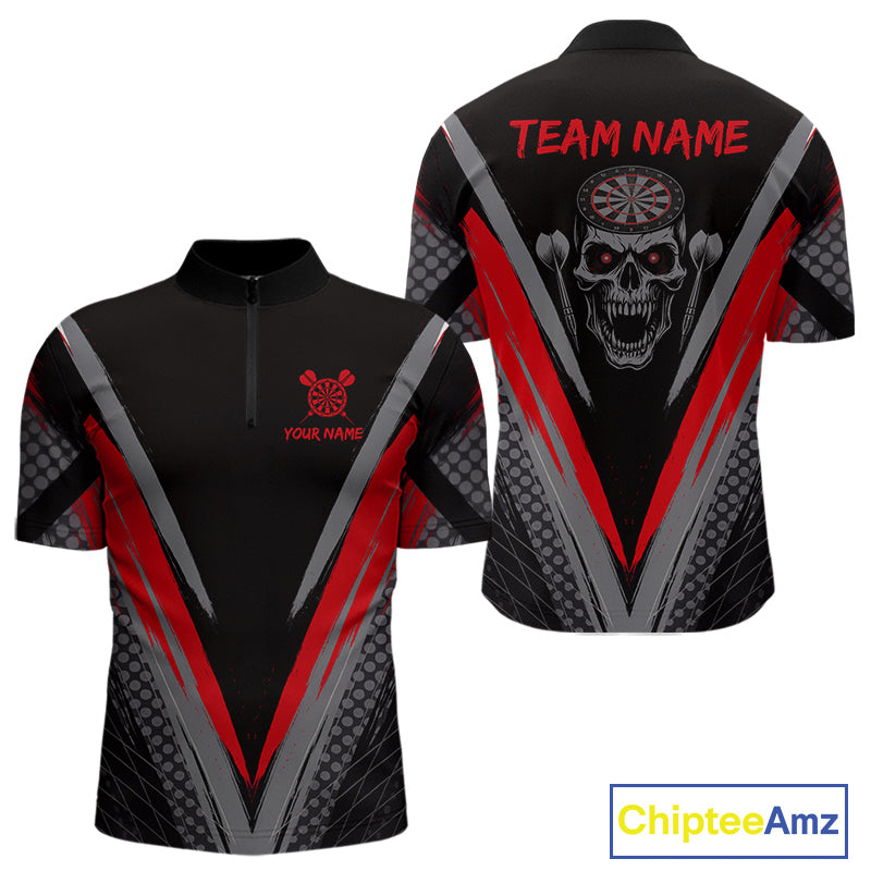 Custom Multi-Skull Lightning Blue Dartboard Dart Men Quarter-Zip Jerseys Grim Reaper Dart Shirts NYN1739