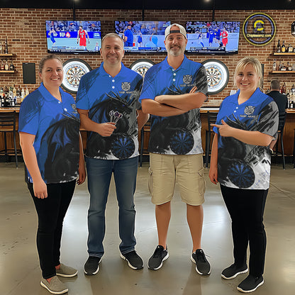 Blue Grunge Dragon Dartboard Custom Women Darts Polo League Shirts Dragon Dart Jerseys NYN2240