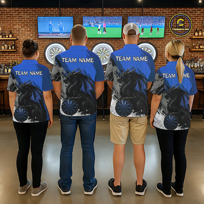 Blue Grunge Dragon Dartboard Custom Women Darts Polo League Shirts Dragon Dart Jerseys NYN2240