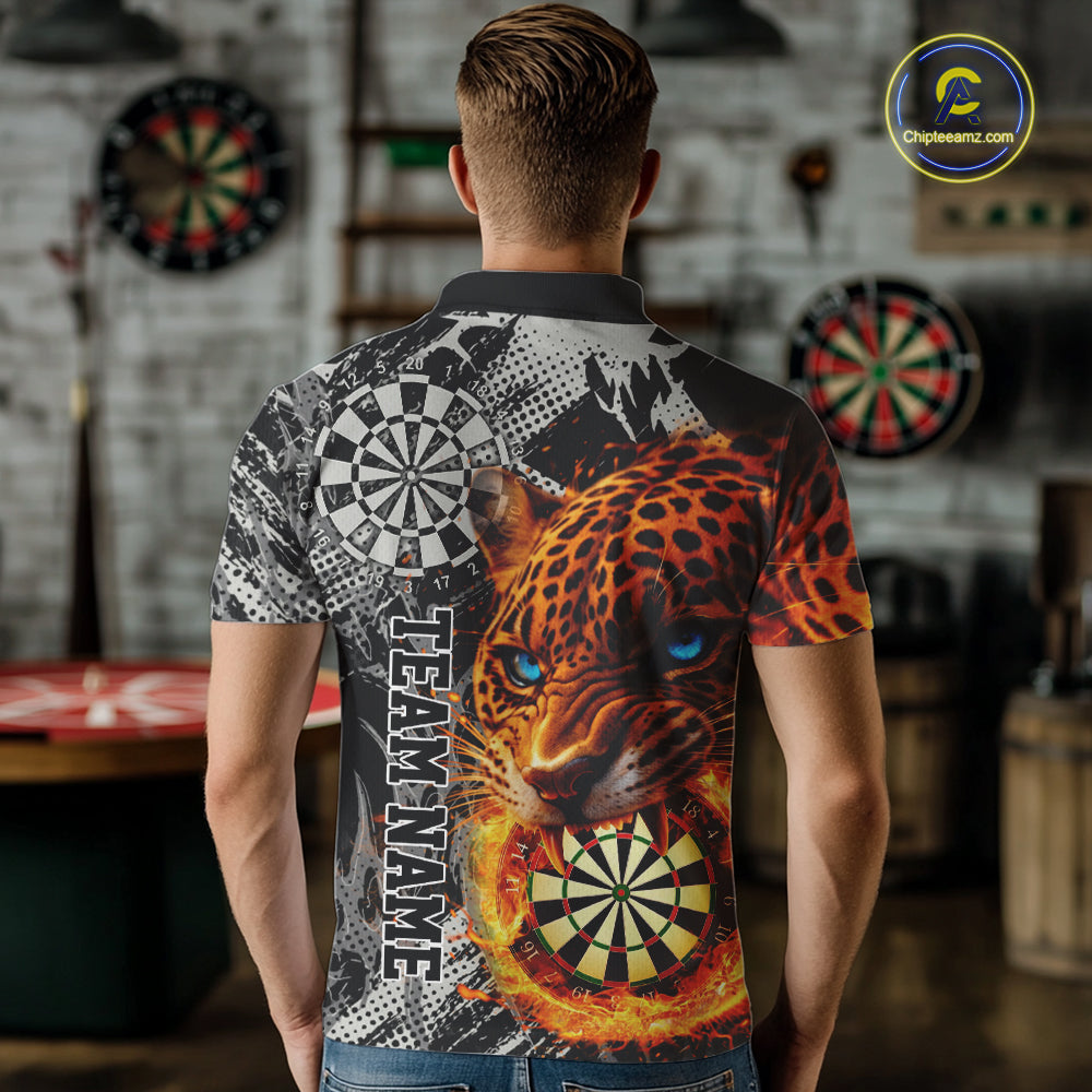 Orange Leopard Flame Dartboard Custom Men Darts Polo League Shirts Grunge Dart Jerseys NYN2241