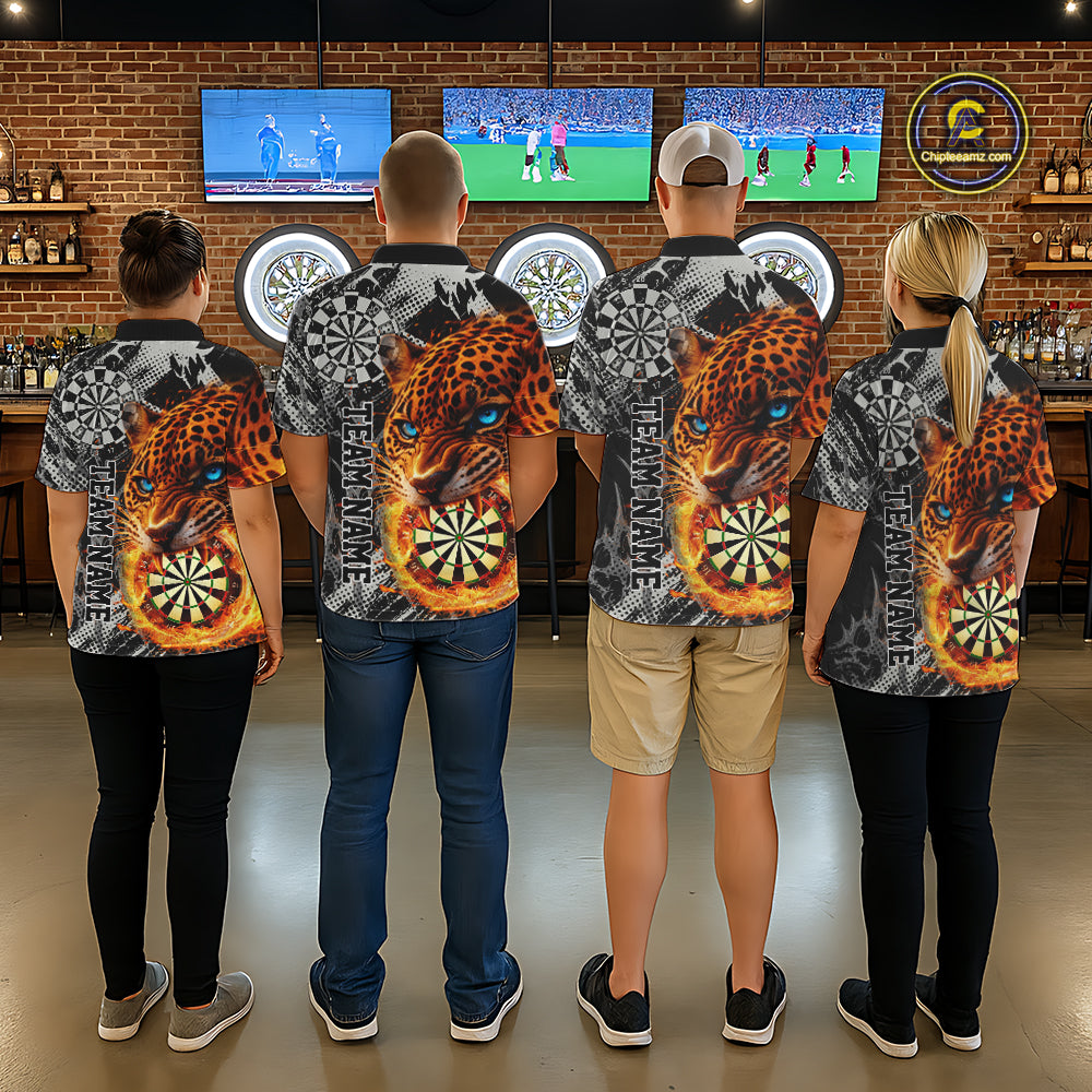 Orange Leopard Flame Dartboard Custom Men Darts Quarter-Zip League Shirts Grunge Dart Jerseys NYN2241