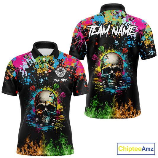 Custom Colorful Skull Dart Arrow Fire Flame Men Darts Polo League Shirts Dart Jerseys NYN2242