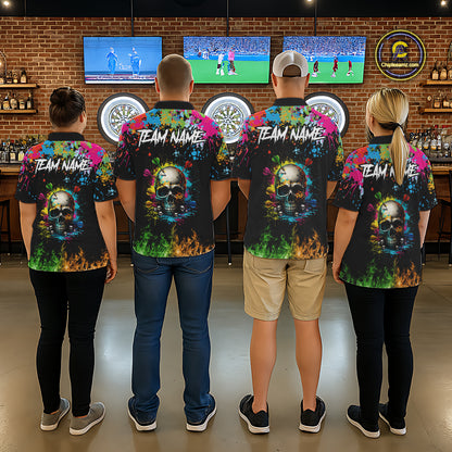 Custom Colorful Skull Dart Arrow Fire Flame Men Darts Polo League Shirts Dart Jerseys NYN2242