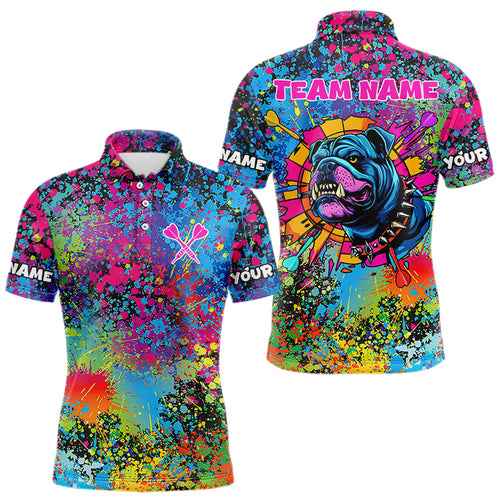 Custom Colorful Bulldog Funny Dart Shirts Polo & 1/4 Zip For Men, Dart Jerseys NYN0007