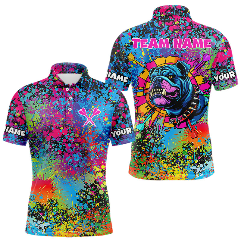 Custom Colorful Bulldog Funny Dart Shirts Polo & 1/4 Zip For Men, Dart Jerseys NYN0007