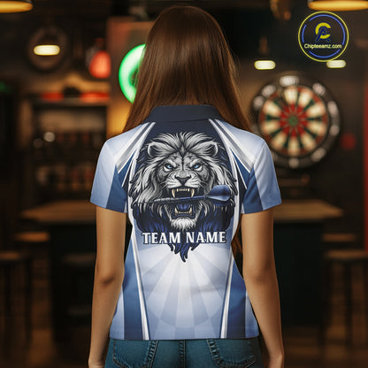 Personalized Blue And Silver Funny Lion Darts Shirt Lion Darts Polo & 1/4-Zip For Women Darts Gifts NYN2899