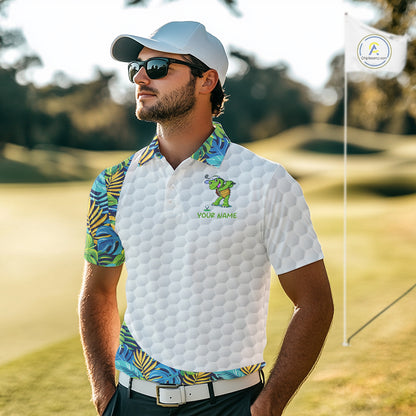 Golfing Turtle Mens Golf Polo Shirt Custom Tropical Pattern Monstera Golf Team Shirts NYN2907