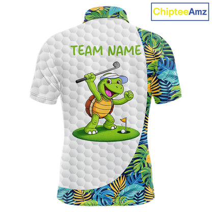 Golfing Turtle Mens Golf Polo Shirt Custom Tropical Pattern Monstera Golf Team Shirts NYN2907