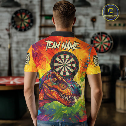 Colorful Dinosaur Funny Darts Shirt For Men Custom Splatter Paint Dart Outfits Jerseys NYN3116