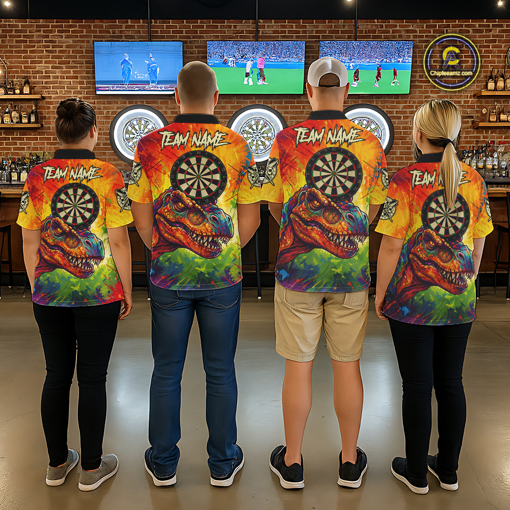 Colorful Dinosaur Funny Darts Shirt For Women Custom Splatter Paint Dart Outfits Jerseys NYN3116