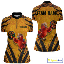 Load image into Gallery viewer, Custom Yellow Claws Pattern Darts Women Polo 14-Zip Shirt, Funny Parrot Darts Team Attire NYN3120