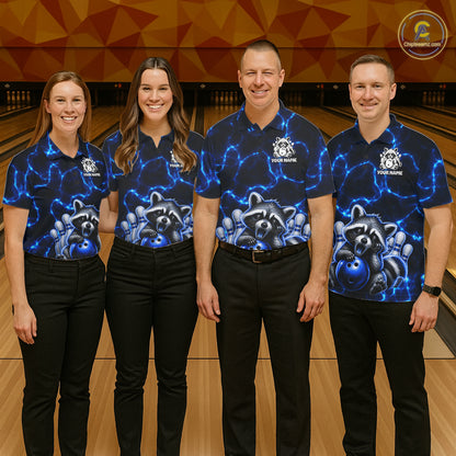 Funny Sleeping Raccoon Mens Bowling Shirt Custom Thunder Lightning Cute Bowling Team Outfits NYN3284