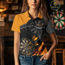 Load image into Gallery viewer, Cracked Dartboard &amp; Dart Arrows Orange Darts Shirt For Women - Custom Name &amp; Team NYN0602