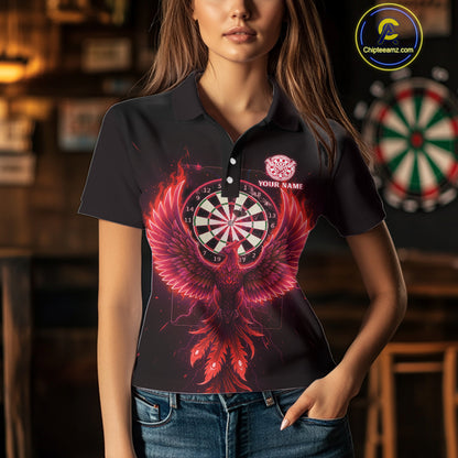 Custom Funny Flame Phoenix Red Dartboard Dart Women Polo Jerseys Outfits Dart Shirts NYN1744