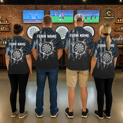Custom Blue US Flag Water Dartboard Men Darts Polo League Shirts Patriotic Dart Jerseys NYN2246