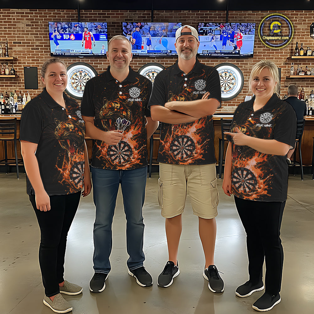 Custom Orange Horror Tiger Grunge Men Darts Polo League Shirts Splatter Dart Jerseys NYN2251