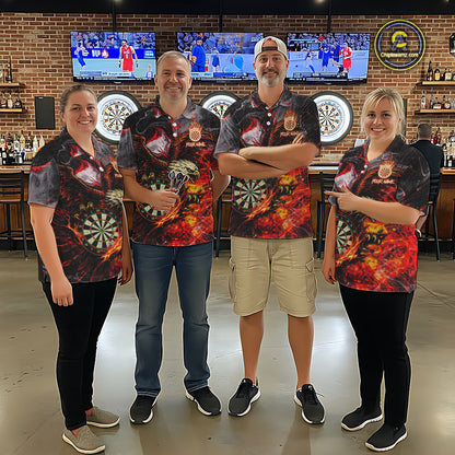 Red Smokes Flaming Eagle Dartboard Custom Men Darts Quarter-Zip League Shirts Fire Dart Jerseys NYN2252