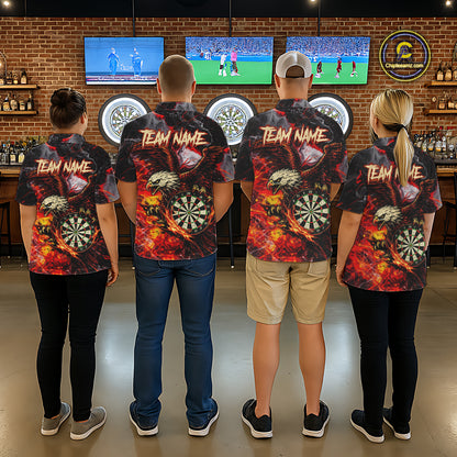 Red Smokes Flaming Eagle Dartboard Custom Men Darts Quarter-Zip League Shirts Fire Dart Jerseys NYN2252