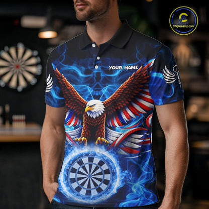 Blue Flames US Flag Eagle Freedom Darts Polo Shirt Personalized Patriotic Men Dart Team Jerseys NYN2538