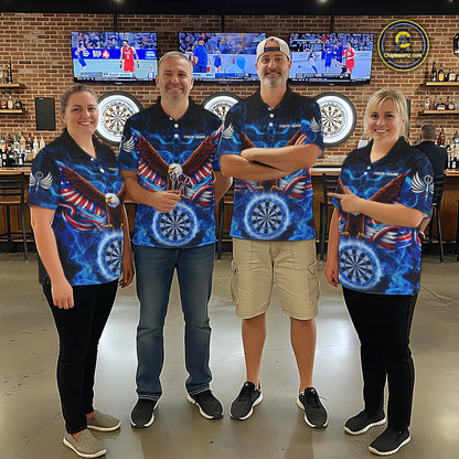 Blue Flames US Flag Eagle Freedom Darts Polo Shirt Personalized Patriotic Women Dart Team Jerseys NYN2538