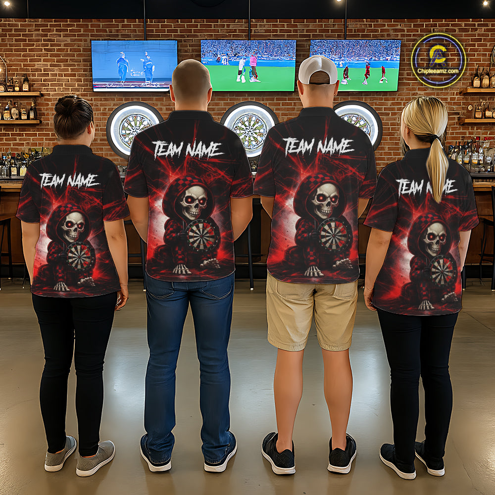 Black & Red Grunge Light Caro Skeleton Men Darts Polo Shirt Custom Funny Dart Team Jerseys NYN2539