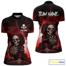 Load image into Gallery viewer, Black &amp; Red Grunge Light Caro Skeleton Women Darts 1/4-Zip Shirt Custom Funny Dart Team Jerseys NYN2539