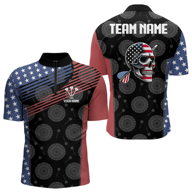 Personalized US Flag Skull Custom Patriotic Dart Shirts For Men, Dart Team Jerseys NYN0013