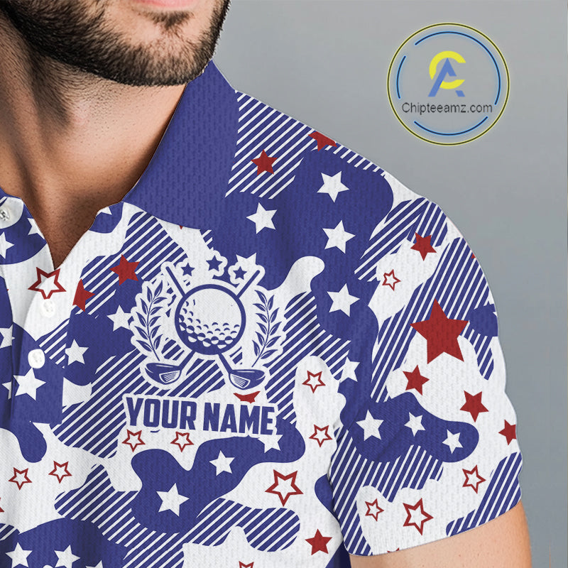 Mens Golf Polo Shirt Camouflage US Flag Custom Patriotic Golf Team Shirts For Men, Golf Gifts NYN2916
