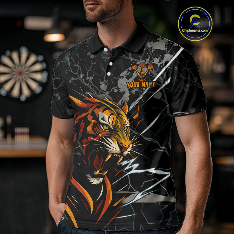 Custom Men's Dart Team Shirt - Fierce Tiger & Dartboard - Personalized Name & Team NYN0334